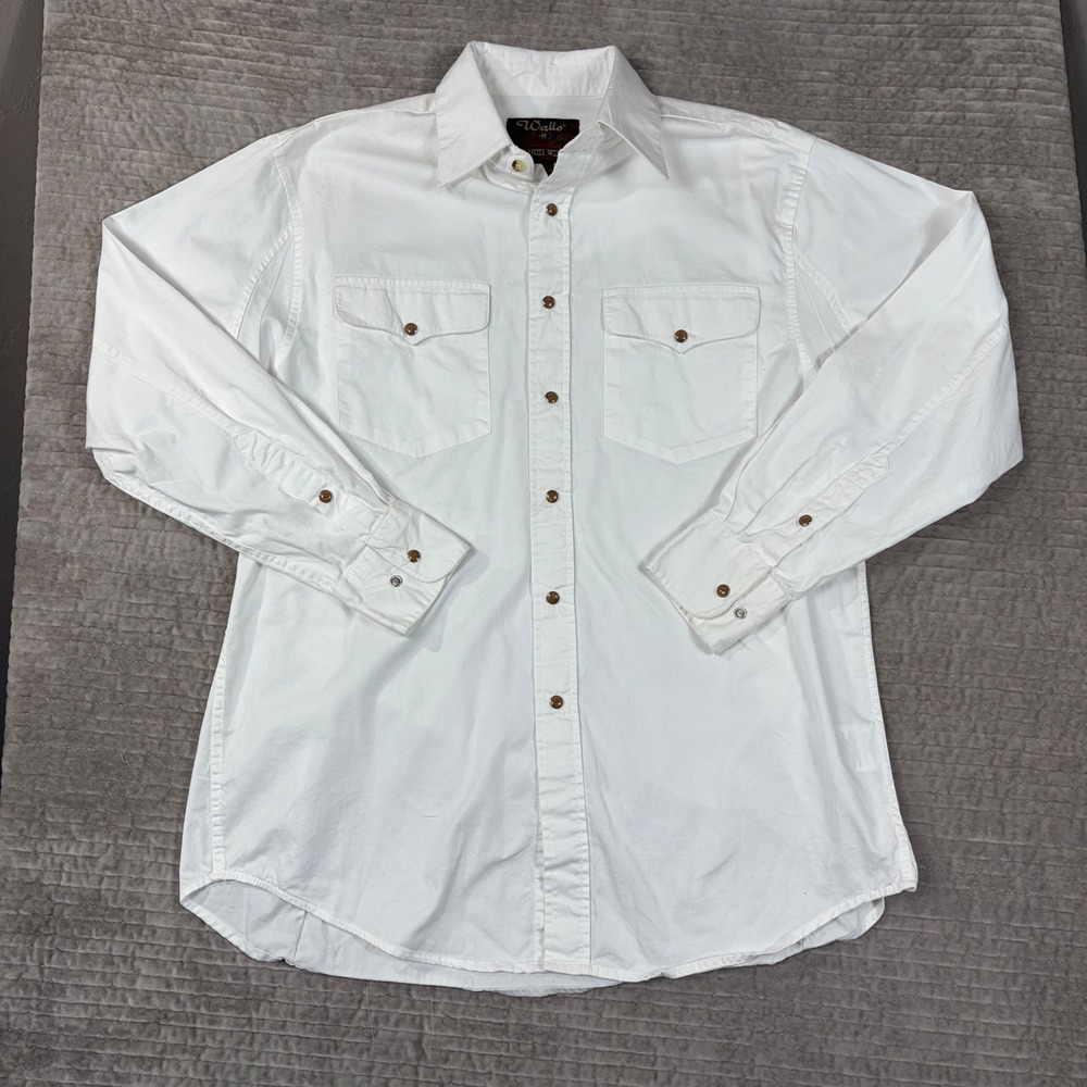 Walls Authentic Ranch Wear Mens White Western Pearl Snap Shirt Medium 56330WT